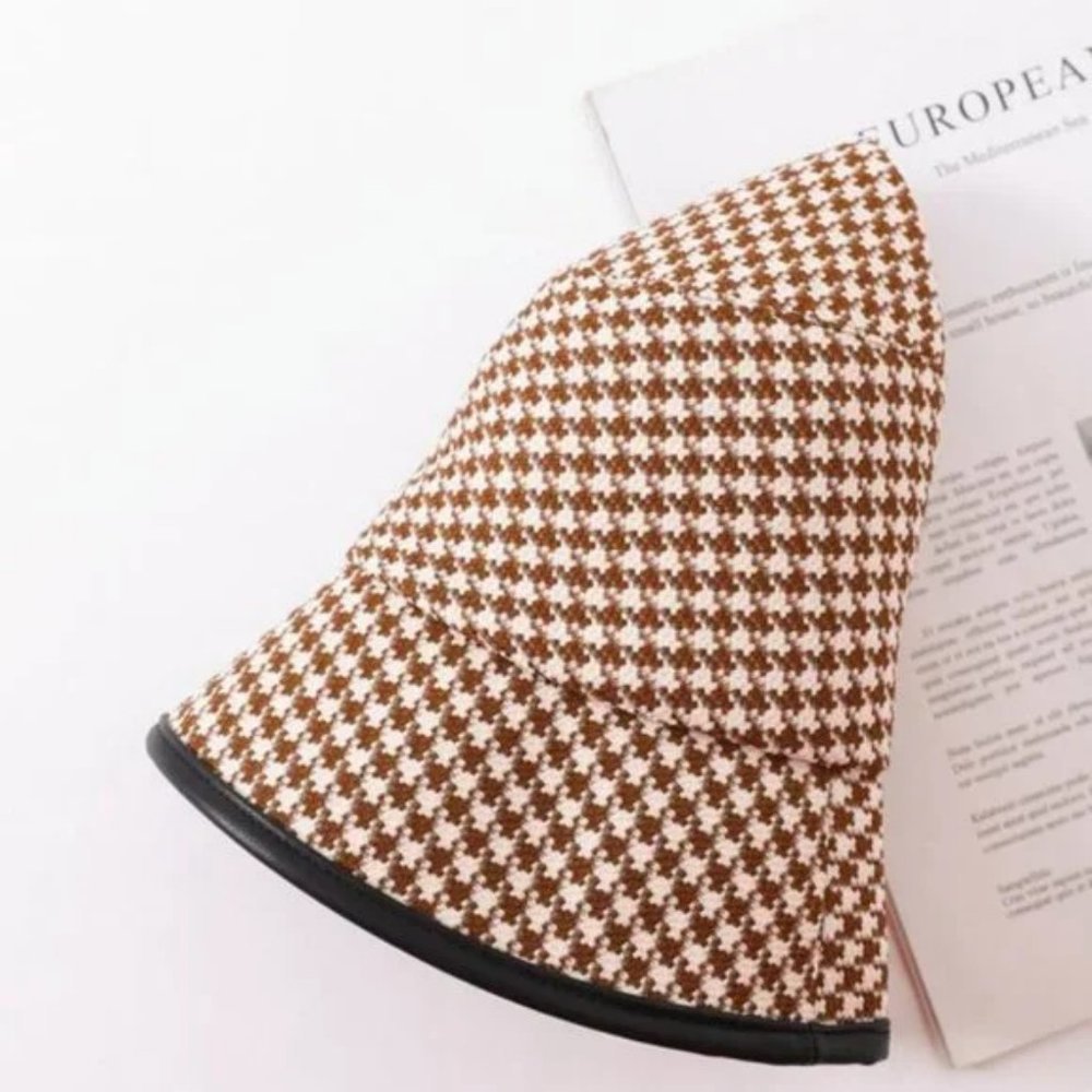 BROWN Houndstooth Bucket Hat Tan - Picture 4 of 7